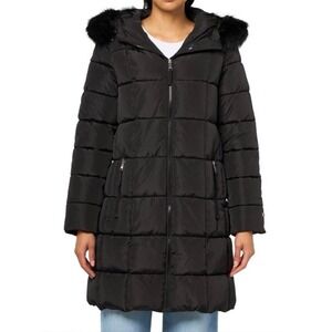 Tommy Hilfiger Women's Black Heavy Weight Puffer Jacket Hooded Faux Fur Size XL